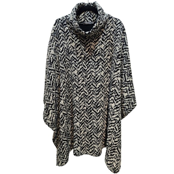 Alembika S/M Womens Sweater Poncho Black White Chunky Knit Oversized - Picture 1 of 15